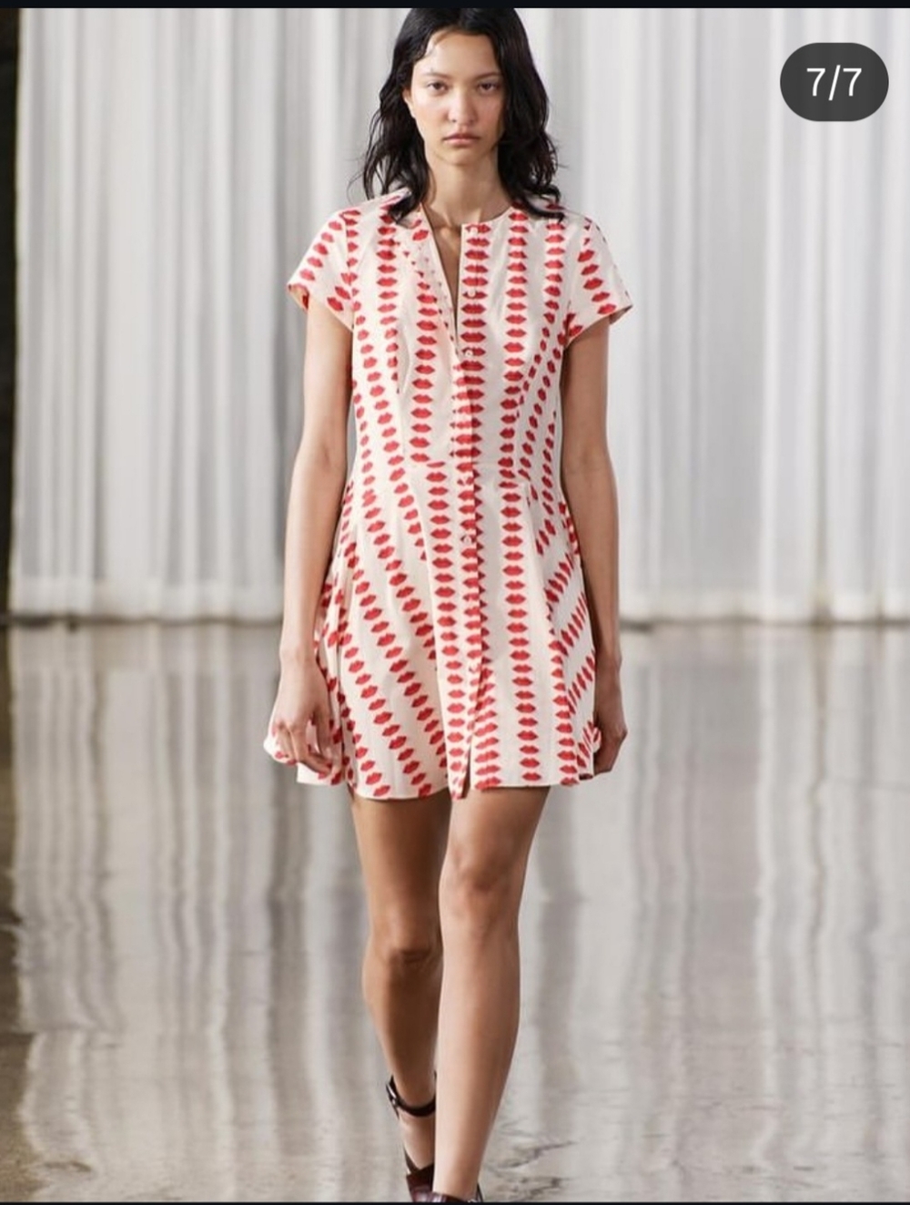 Zara Skater Dress Lips Print  Red Graphic A Line Short Sleeve Women M Novelty